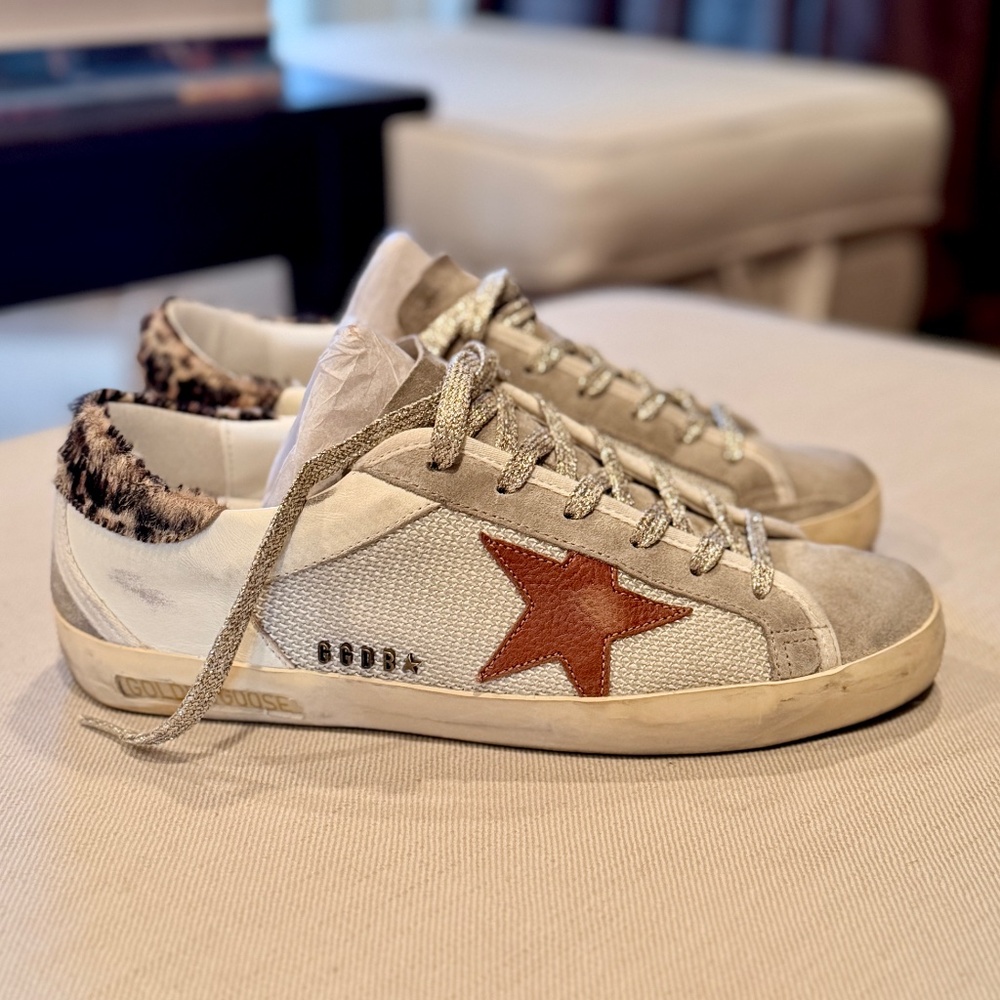 GOLDEN GOOSE | Super-Star with Leopard Print Calf Hair Heel + Burnt Orange Star - Picture 6 of 14